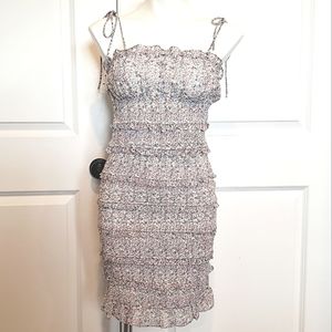 NWT Storia Pastel Floral Smocked Tie Shoulder Ruffle Tier Dress